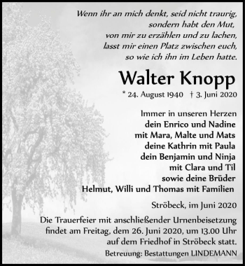 Traueranzeige von Walter Knopp  von Magdeburger Volksstimme