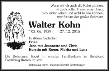 Traueranzeige von Walter Kohn  von Magdeburger Volksstimme