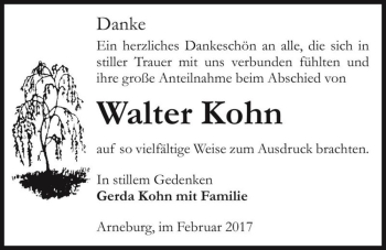 Traueranzeige von Walter Kohn  von Magdeburger Volksstimme