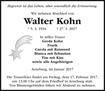 Traueranzeige von Walter Kohn  von Magdeburger Volksstimme