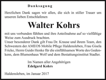 Traueranzeige von Walter Kohrs  von Magdeburger Volksstimme