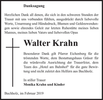 Traueranzeige von Walter Krahn  von Magdeburger Volksstimme