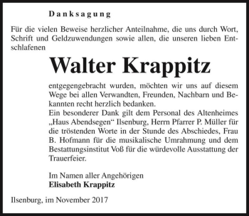 Traueranzeige von Walter Krappitz  von Magdeburger Volksstimme