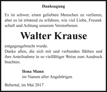 Traueranzeige von Walter Krause  von Magdeburger Volksstimme
