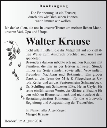 Traueranzeige von Walter Krause  von Magdeburger Volksstimme