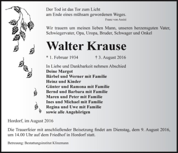 Traueranzeige von Walter Krause  von Magdeburger Volksstimme
