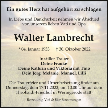 Traueranzeige von Walter Lambrecht  von Magdeburger Volksstimme