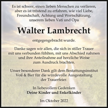 Traueranzeige von Walter Lambrecht  von Magdeburger Volksstimme