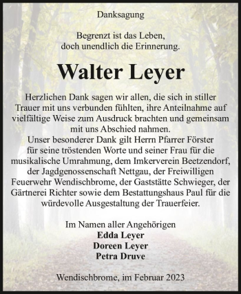Traueranzeige von Walter Leyer  von Magdeburger Volksstimme