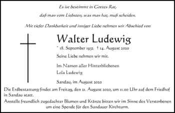 Traueranzeige von Walter Ludewig  von Magdeburger Volksstimme