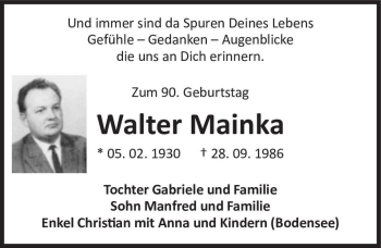 Traueranzeige von Walter Mainka  von Magdeburger Volksstimme