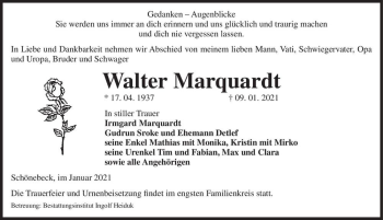 Traueranzeige von Walter Marquardt  von Magdeburger Volksstimme