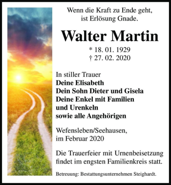 Traueranzeige von Walter Martin  von Magdeburger Volksstimme