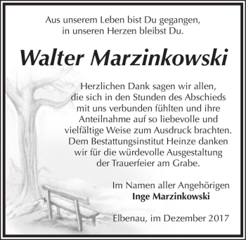 Traueranzeige von Walter Marzinkowski  von Magdeburger Volksstimme
