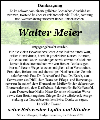 Traueranzeige von Walter Meier  von Magdeburger Volksstimme
