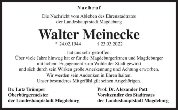 Traueranzeige von Walter Meinecke  von Magdeburger Volksstimme