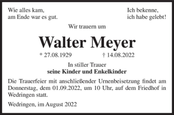 Traueranzeige von Walter Meyer  von Magdeburger Volksstimme