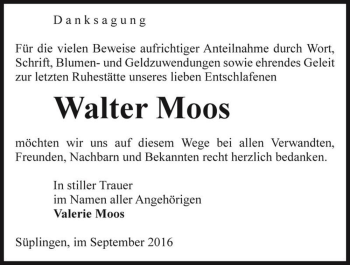 Traueranzeige von Walter Moos  von Magdeburger Volksstimme