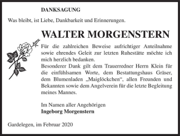 Traueranzeige von Walter Morgenstern  von Magdeburger Volksstimme