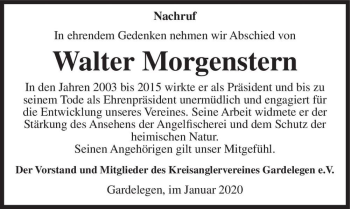 Traueranzeige von Walter Morgenstern  von Magdeburger Volksstimme