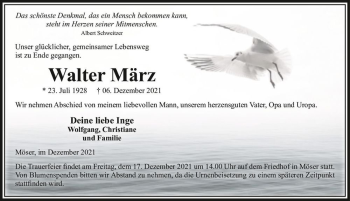 Traueranzeige von Walter März  von Magdeburger Volksstimme