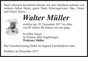 Traueranzeige von Walter Müller  von Magdeburger Volksstimme