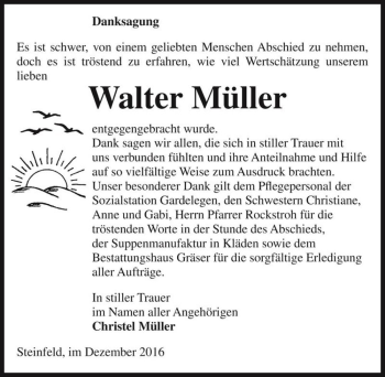 Traueranzeige von Walter Müller  von Magdeburger Volksstimme