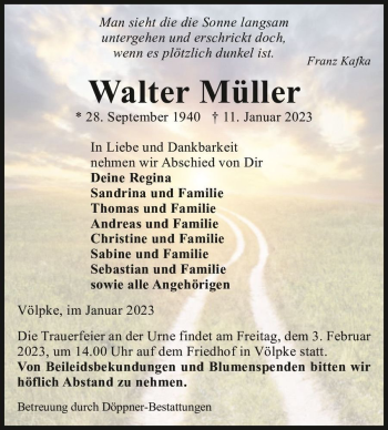 Traueranzeige von Walter Müller  von Magdeburger Volksstimme