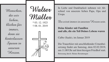 Traueranzeige von Walter Müller  von Magdeburger Volksstimme