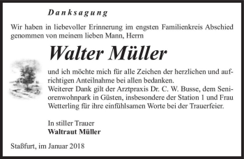 Traueranzeige von Walter Müller  von Magdeburger Volksstimme