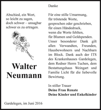 Traueranzeige von Walter Neumann  von Magdeburger Volksstimme