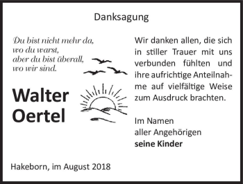 Traueranzeige von Walter Oertel  von Magdeburger Volksstimme