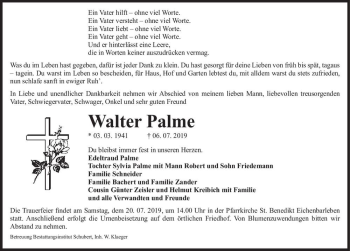 Traueranzeige von Walter Palme  von Magdeburger Volksstimme