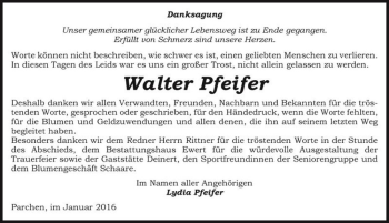 Traueranzeige von Walter Pfeifer  von Magdeburger Volksstimme