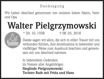 Traueranzeige von Walter Pielgrzymowski  von Magdeburger Volksstimme