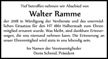 Traueranzeige von Walter Ramme  von Magdeburger Volksstimme