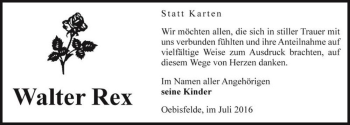 Traueranzeige von Walter Rex  von Magdeburger Volksstimme