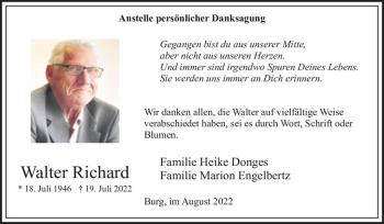 Traueranzeige von Walter Richard  von Magdeburger Volksstimme