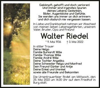 Traueranzeige von Walter Riedel  von Magdeburger Volksstimme