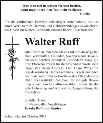 Traueranzeige von Walter Ruff  von Magdeburger Volksstimme