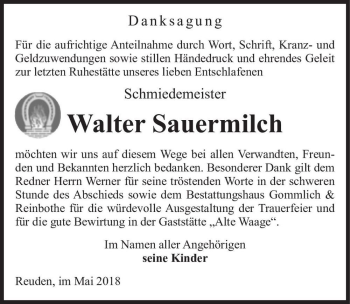 Traueranzeige von Walter Sauermilch  von Magdeburger Volksstimme