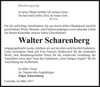 Traueranzeige von Walter Scharenberg  von Magdeburger Volksstimme