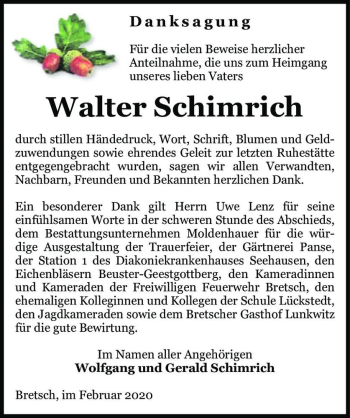 Traueranzeige von Walter Schimrich  von Magdeburger Volksstimme