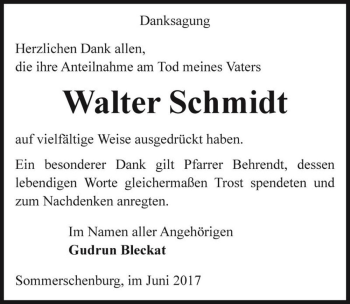 Traueranzeige von Walter Schmidt  von Magdeburger Volksstimme