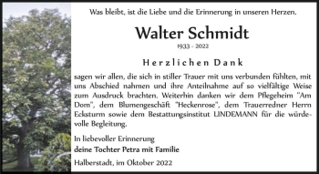 Traueranzeige von Walter Schmidt  von Magdeburger Volksstimme