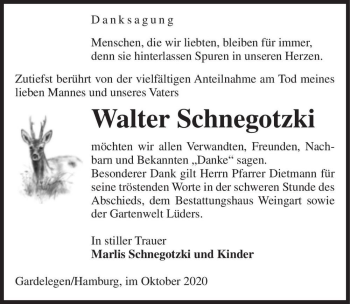 Traueranzeige von Walter Schnegotzki  von Magdeburger Volksstimme