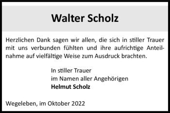 Traueranzeige von Walter Scholz  von Magdeburger Volksstimme