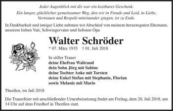 Traueranzeige von Walter Schröder  von Magdeburger Volksstimme
