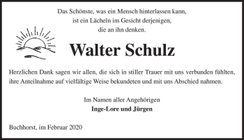 Traueranzeige von Walter Schulz  von Magdeburger Volksstimme