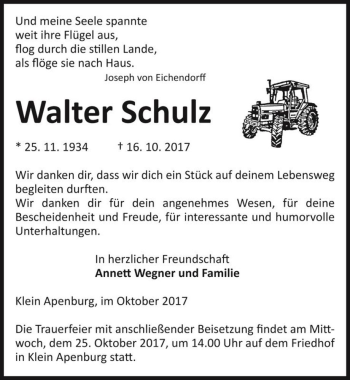 Traueranzeige von Walter Schulz  von Magdeburger Volksstimme